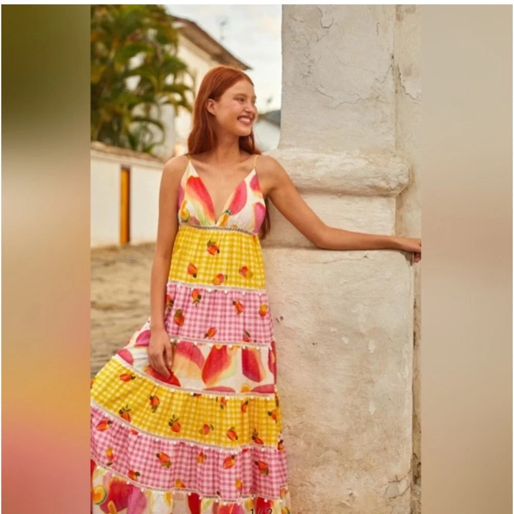 NWT FARM RIO MIXED PICNIC CASHEW MAXI DRESS IN MIX PRINT - Picture 2 of 6